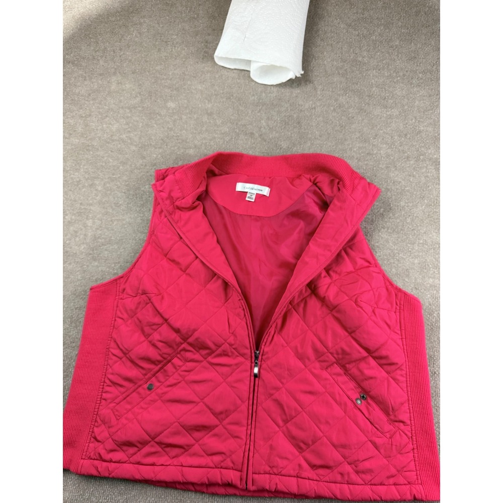 Croft & Barrow Womens 1X Pink Quilted Full Zip Mock Neck Vest Ribbed Sides